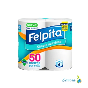 PAPEL HIGI&Eacute;NICO HOJA SIMPLE FELPITA SIMPLE SUAVIDAD 4 UN. X 50  MTS.