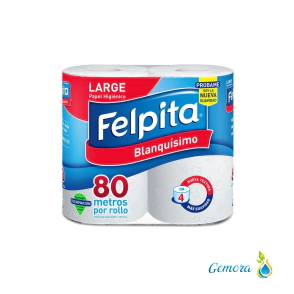 PAPEL HIGI&Eacute;NICO HOJA SIMPLE FELPITA BLANQU&Iacute;SIMO 4 UN. X 80 MTS.