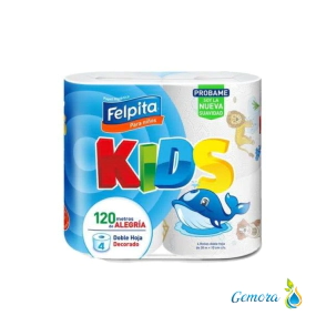 PAPEL HIGI&Eacute;NICO HOJA DOBLE FELPITA KIDS 4 UN. X 30 MTS.